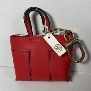 Tory Burch Mini Block-T Tote Bag Charm Key Fob Red Gold Hardware NWT